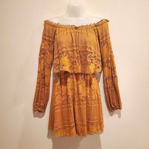Show Me Your MuMu Gold Brown Lace Dress Long Sleeve